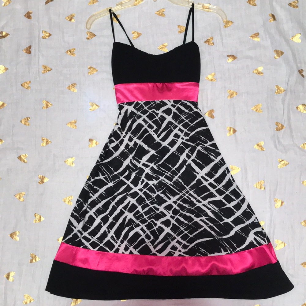 Black white and pink satin dress
